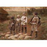 VLADIMIR MAKOVSKY (1846-1920) LITTLE SOLDIERS signed in cyrillic & dated l.r. pencil,