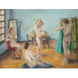 MODERN BRITISH SCHOOL (20th CENTURY) LIFE MODELS DRESSING oil on board 70.0 x 90.0cm / 27 1/2 x 35