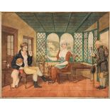 MAJOR C.G. BUTTER (d.1824) A DOMESTIC SCENE IN SURAT, GUJURAT watercolour 23.5 x 29.5cm / 9 1/4 x 11