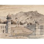 ANGLO-INDIAN SCHOOL (20th CENTURY) THE PALACE AT KHETRI, RAJHASTAN monogrammed l.r. watercolour 22.5