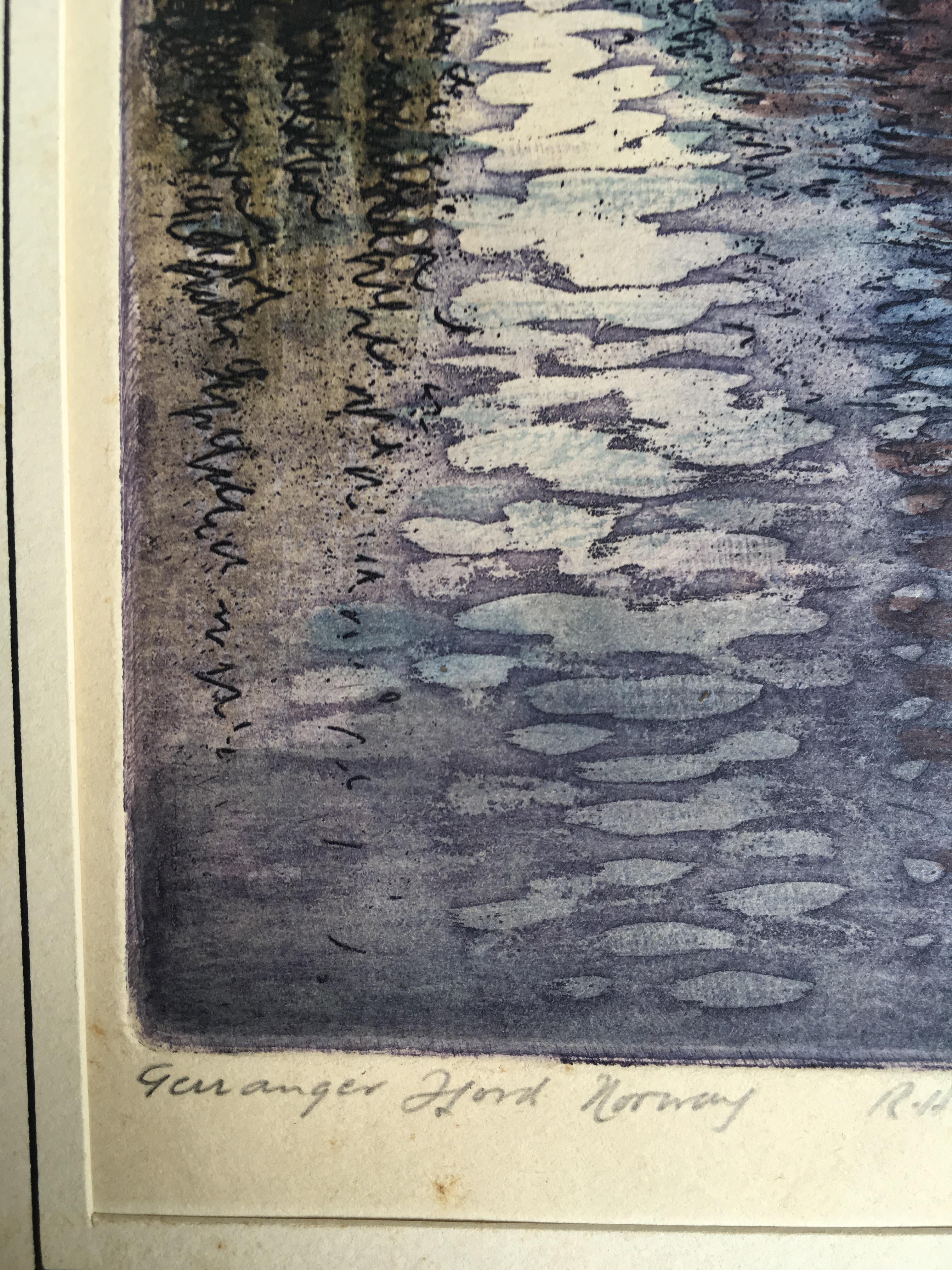 □ ROBERT HERDMAN SMITH (1879-1945) GERAINGER FJORD, NORWAY titled & signed beneath plate woodcut - Image 4 of 9