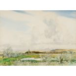 • STEPHEN REID (1873-1948) A LANDSCAPE WITH A DISTANT CHURCH signed l.l. watercolour 27.7 x 38.0cm /