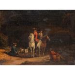 FLEMISH SCHOOL (18th CENTURY) THE HUNTING PARTY oil on canvas 31.0 x 41.0cm / 12 x 16in