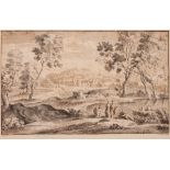 FRENCH SCHOOL (LATE 17th CENTURY) AN EXTENSIVE LANDSCAPE WITH FIGURES AND A DISTANT TOWN ink &