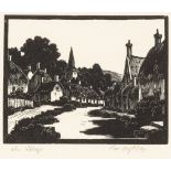 • CLAIRE LEIGHTON (1898-1989) THE VILLAGE signed in pencil outside plate l.r. titled l.l. woodcut