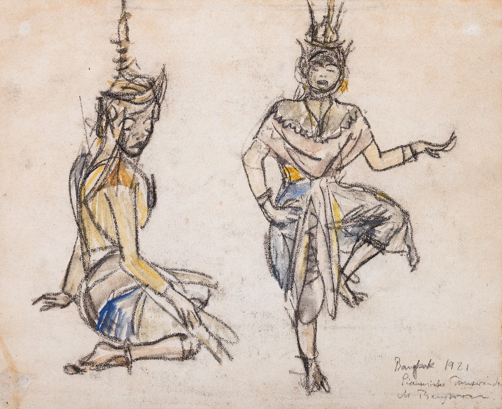 • MAGNUS BENGTSSON (1888-1956) A SKETCH OF TWO THAI DANCERS, AND A JAVANESE LADY both signed, titled