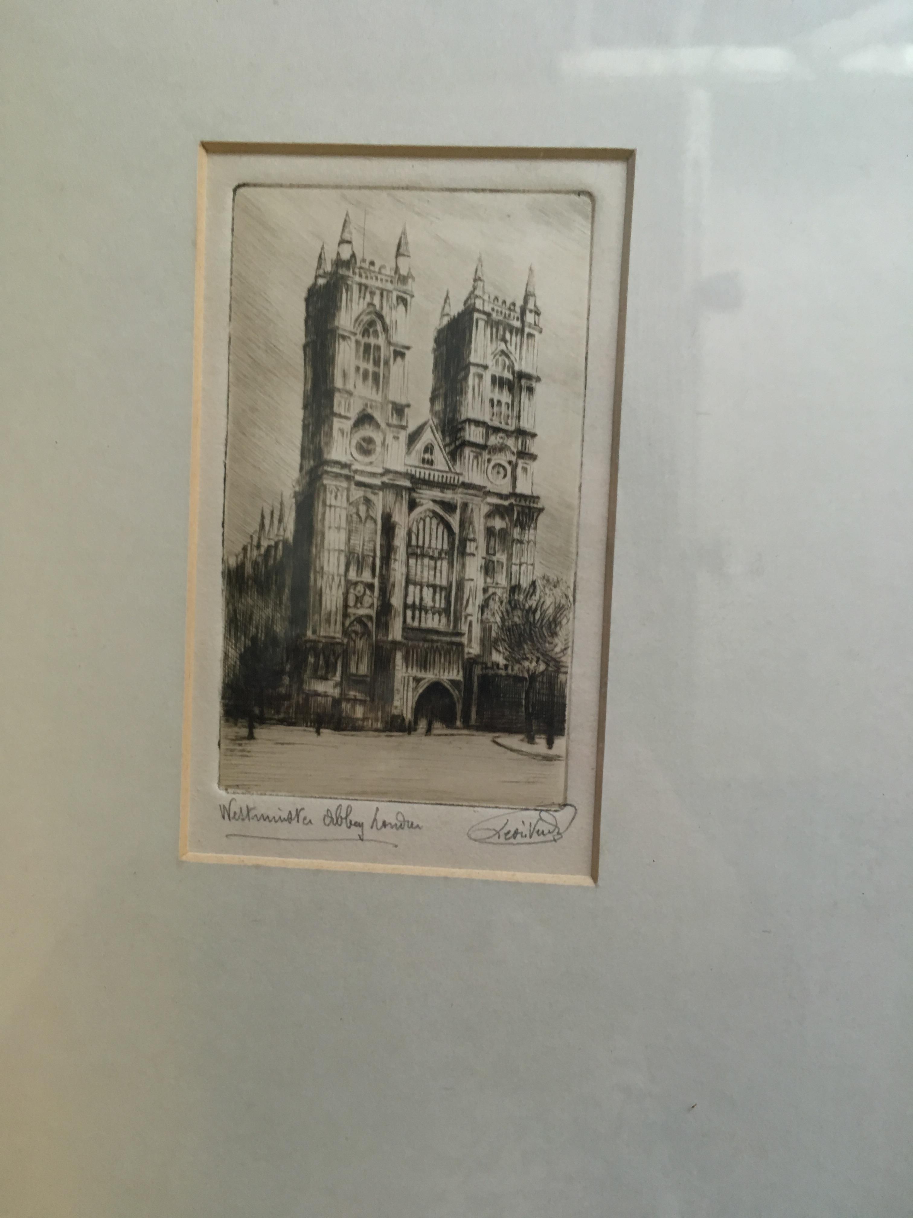 LÉON VERDIER (EARLY 20th CENTURY) WESTMINSTER ABBEY & WATERLOO BRIDGE Both signed outside plate Léon - Image 2 of 3