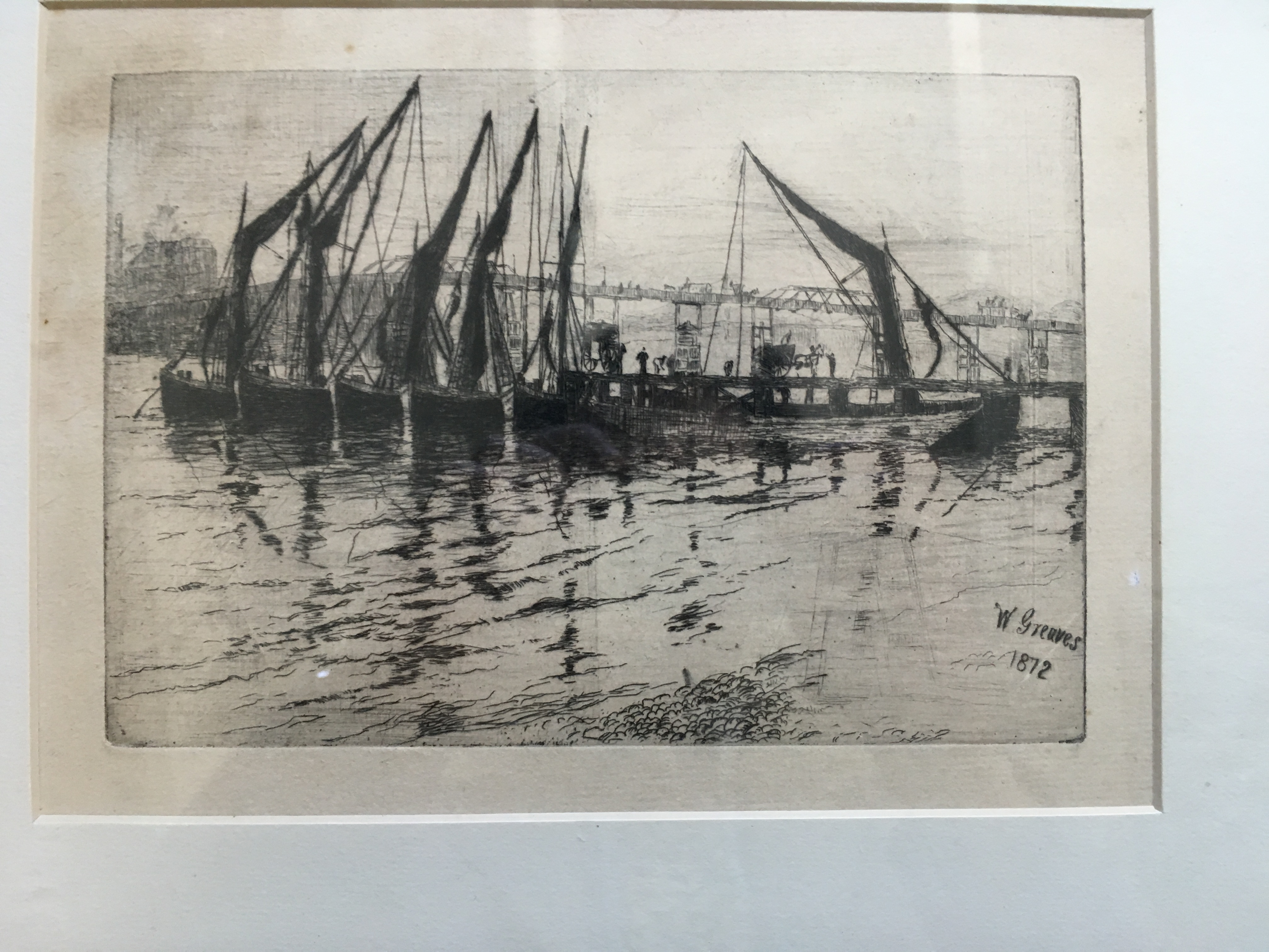 WALTER GREAVES (1846-1930) COAL BARGES UNLOADING signed & dated in plate W. Greaves 1872 etching - Image 3 of 4