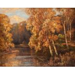 JAMES WHAITE (EXHIB. 1881-1916) AUTUMN GLOW initialled l.r. signed & titled on reverse of canvas oil