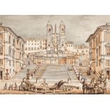 AFTER DOMENICO AMICI PIAZZA DI SPAGNA engraving with hand colouring Sheet: 12.5 x 17.0cm / 5 x 6 3/