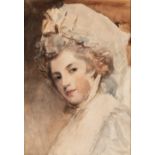 AFTER RICHARD COSWAY, R.A. PORTRAIT OF A WOMAN IN A WHITE BONNET watercolour 42.0 x 29.0cm / 16 1/