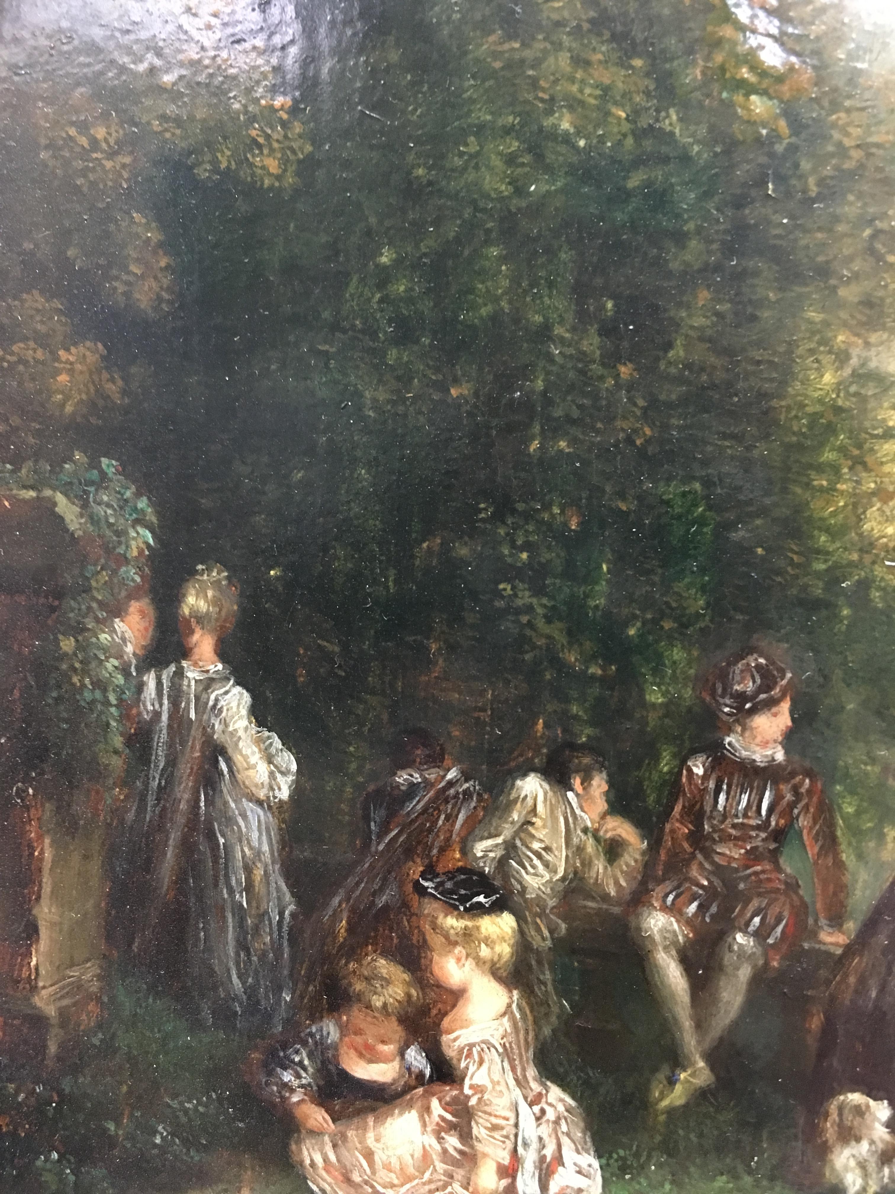 AFTER JEAN-ANTOINE WATTEAU LA PERSPECTIVE oil on panel 21.9 x 16.0cm / 8 3/5 x 6 1/4in The present - Image 2 of 13