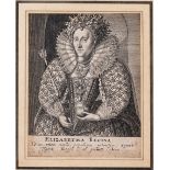 AFTER ISAAC OLIVER ELIZABETH I WITH SCEPTRE AND ORB engraving, 1620, a good 17th century