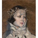 FOLLOWER OF DAME LAURA KNIGHT, R.A. (1877-1970) PORTRAIT OF A CHORUS GIRL oil & gouache on card 31.0
