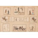 ENGLISH SCHOOL (LATE 18th CENTURY) TWO SHEETS OF CHARACTER STUDIES & CARICATURES sold together