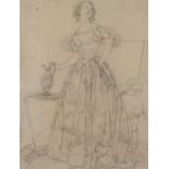 ATTRIBUTED TO EUGÈNE DEVÉRIA (1805-1865) A LADY HOLDING A DECORATIVE JUG pencil on paper 26.0 x 20.