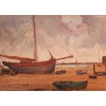 LEWIS TAYLOR GIBB (fl.1918-1939) SHIPS IN A HARBOUR inscribed with artist's name on reverse oil on