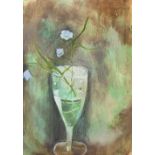 • TESSA NEWCOMB (b.1955) STILL LIFE OF A FLOWER IN A GLASS initialled l.r. gouache, pencil & oil