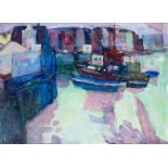 • HANS SCHWARZ, R.W.S., R.P. (1922-2003) BOATS IN A HARBOUR watercolour 76.0 x 56.0cm / 30 x 22in