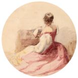 ENGLISH SCHOOL (MID 19th CENTURY) A PORTRAIT OF A WOMAN IN A PURPLE DRESS bears signature David