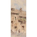 • CAROLINA BRAVIERA (20th CENTURY) AN ITALIAN STREET SCENE watercolour 25.0 x 36.0cm / 10 x 14in