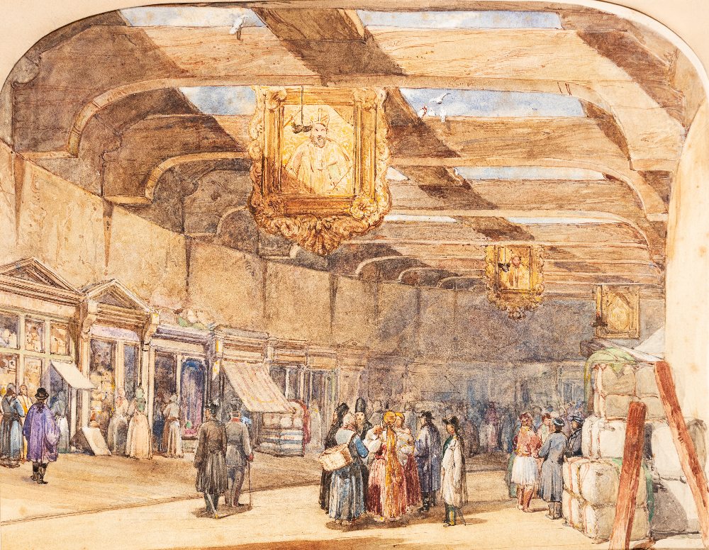 FOLLOWER OF WILLIAM SIMPSON (1823-1899) A GREEK COVERED MARKET with a collector's stamp on