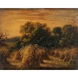ENGLISH SCHOOL (18th CENTURY) HAY BALES IN A FIELD oil on panel 10.5 x 13.0cm / 4 x 5in