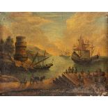 □ MANNER OF ORAZIO GREVENBROECK LOADING THE SHIPS oil on canvas 49.0 x 63.0cm / 19 1/4 x 25in