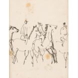 • ATTRIBUTED TO RAOUL DUFY (1877-1953) JOCKEYS AND THEIR HORSES pen and ink 17.8cm x 14.0cm / 7 x