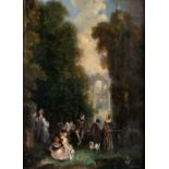 AFTER JEAN-ANTOINE WATTEAU LA PERSPECTIVE oil on panel 21.9 x 16.0cm / 8 3/5 x 6 1/4in The present
