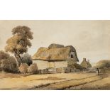 DAVID COX SR., O.W.S. (1783-1859) A THATCHED BARN NEAR FORTON, LANCASHIRE signed l.l. titled on