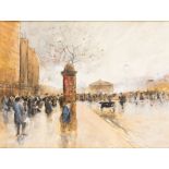 BELGIAN SCHOOL (EARLY 20th CENTURY) A BUSY STREET SCENE stamped indistinctly l.l. watercolour