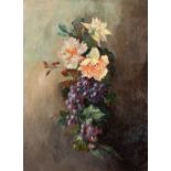 MODERN BRITISH SCHOOL (EARLY 20th CENTURY) A STILL LIFE OF FLOWERS & GRAPES initialled & dated l.