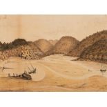 COLONIAL SCHOOL (MID 19th CENTURY) KOINE RIVER, CAPE OF GOOD HOPE titled on parchment attached verso