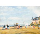 MANNER OF EUGENE BOUDIN A FRENCH SEASIDE PROMENADE bears signature l.l. oil on canvas 36.0 x 47.