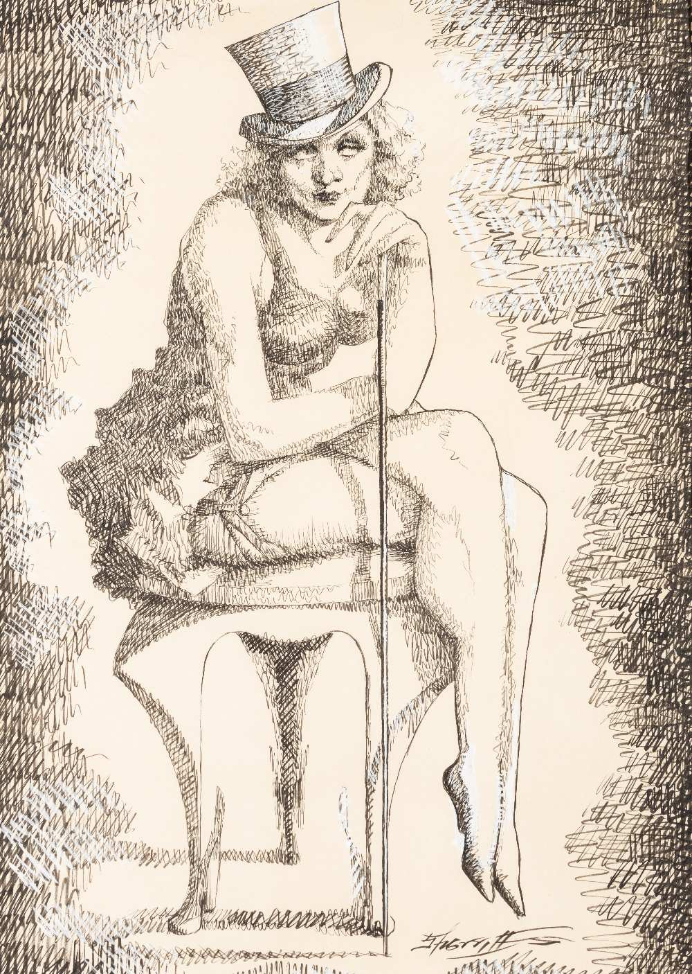 • ROBERT STEWART SHERRIFFS (1906-1960) MARLENE DIETRICH signed l.r. pen & ink with bodycolour 50.0 x