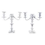 A PAIR OF SILVER THREE LIGHT CANDLEABRA, Sheffield 1938-1939, with foliate cast detachable