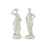 AFTER CANOVAA pair of parian figures, 19th century, modelled as Hebe and dancer, each standing and