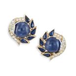A PAIR OF EARCLIPS BY TRIFAR, composed of blue and colourless paste, length 2.5cm