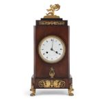 A 19TH CENTURY DANISH MAHOGANY AND ORMOLU MOUNTED MANTLE CLOCK, 19th century, signed 'F.