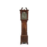 A GEORGE III MAHOGANY LONG CASE CLOCK, with broken swan neck pediment and dentil ornament over an