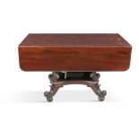 A VICTORIAN MAHOGANY DOUBLE DROP LEAF PEMBROKE TABLE, of rectangular form, the leaves with rounded
