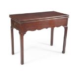 A GEORGE III MAHOGANY FOLD TOP CARD TABLE, of rectangular form with short drawers to each side and