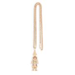 A GOLD MARIONETTE PENDANT ON CHAIN, the highly flexible marionette coloured and colourless stone