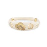 A DIAMOND, GOLD AND LACQUER BANGLE, the hinged bangle decorated throughout with cream coloured