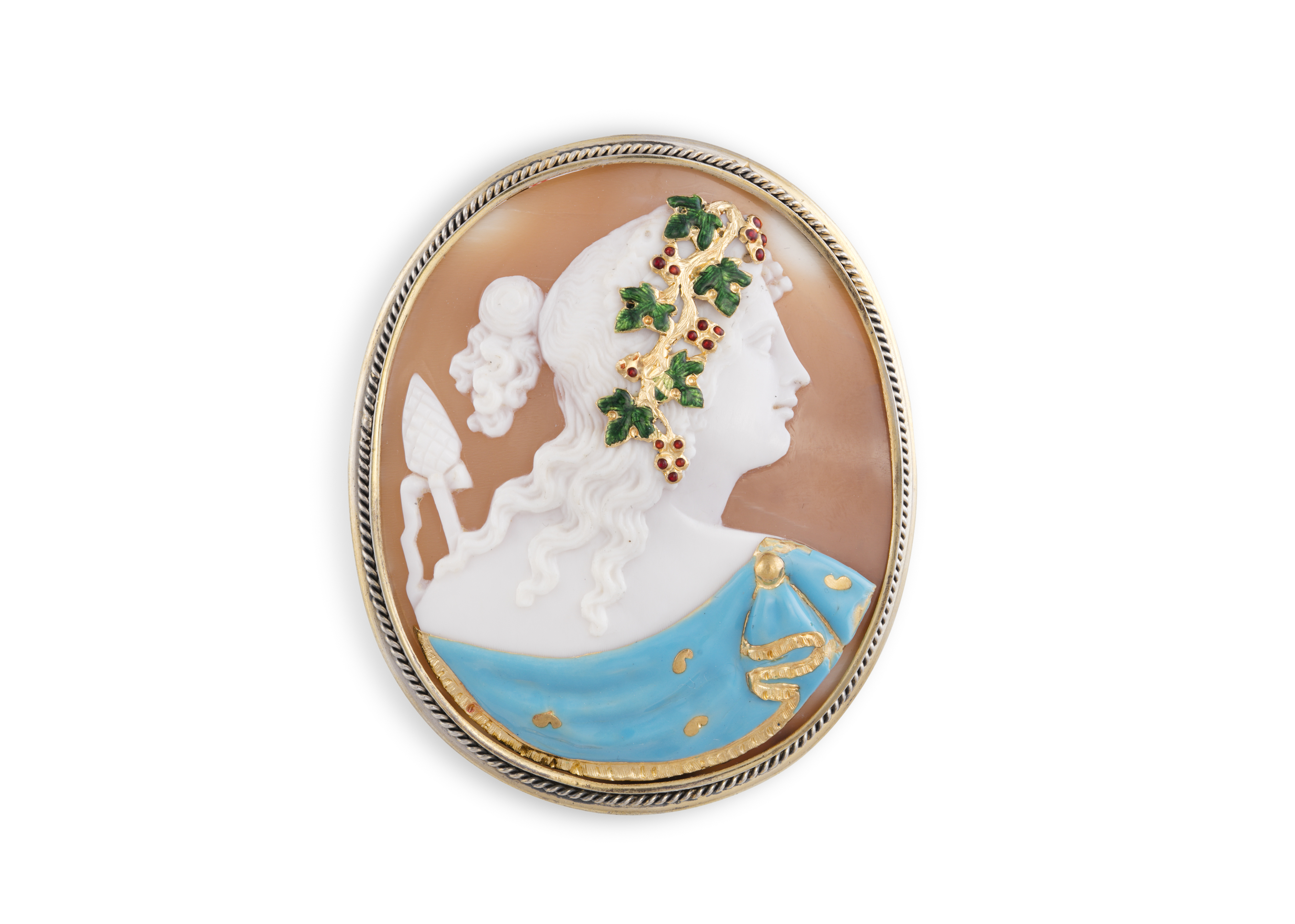 A NAPOLEONIC CAMEO BROOCH DEPICTING THE HEAD OF ARIADNE,The shell cameo depicting Ariadne or a