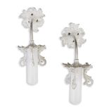 A PAIR OF REPRODUCTION CAST METAL WALL SCONCES, silvered with frosted glass light covers, 31cm high
