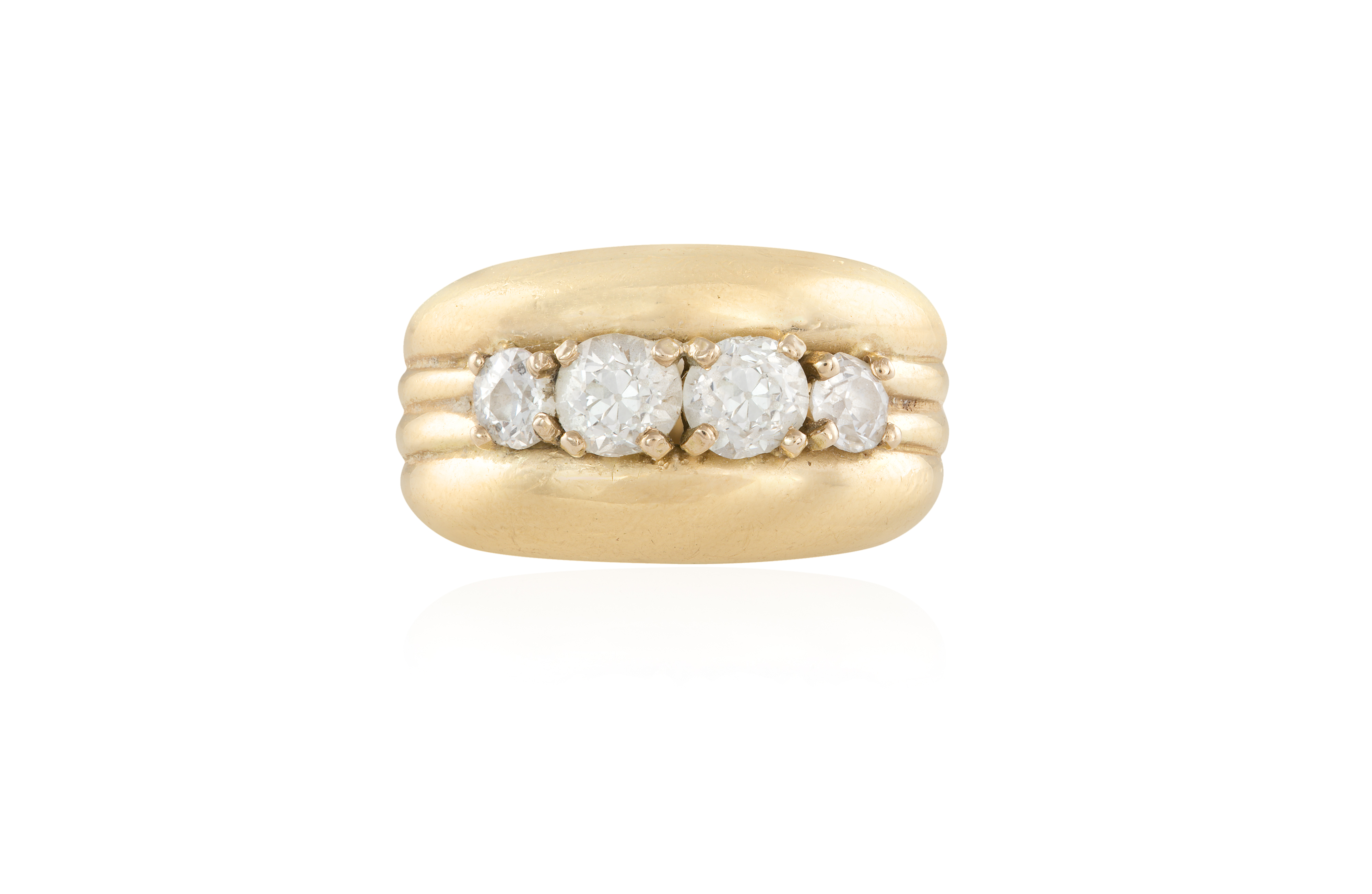 A DIAMOND DRESS RING, of bombé design set with four graduated transitional-cut diamonds at the