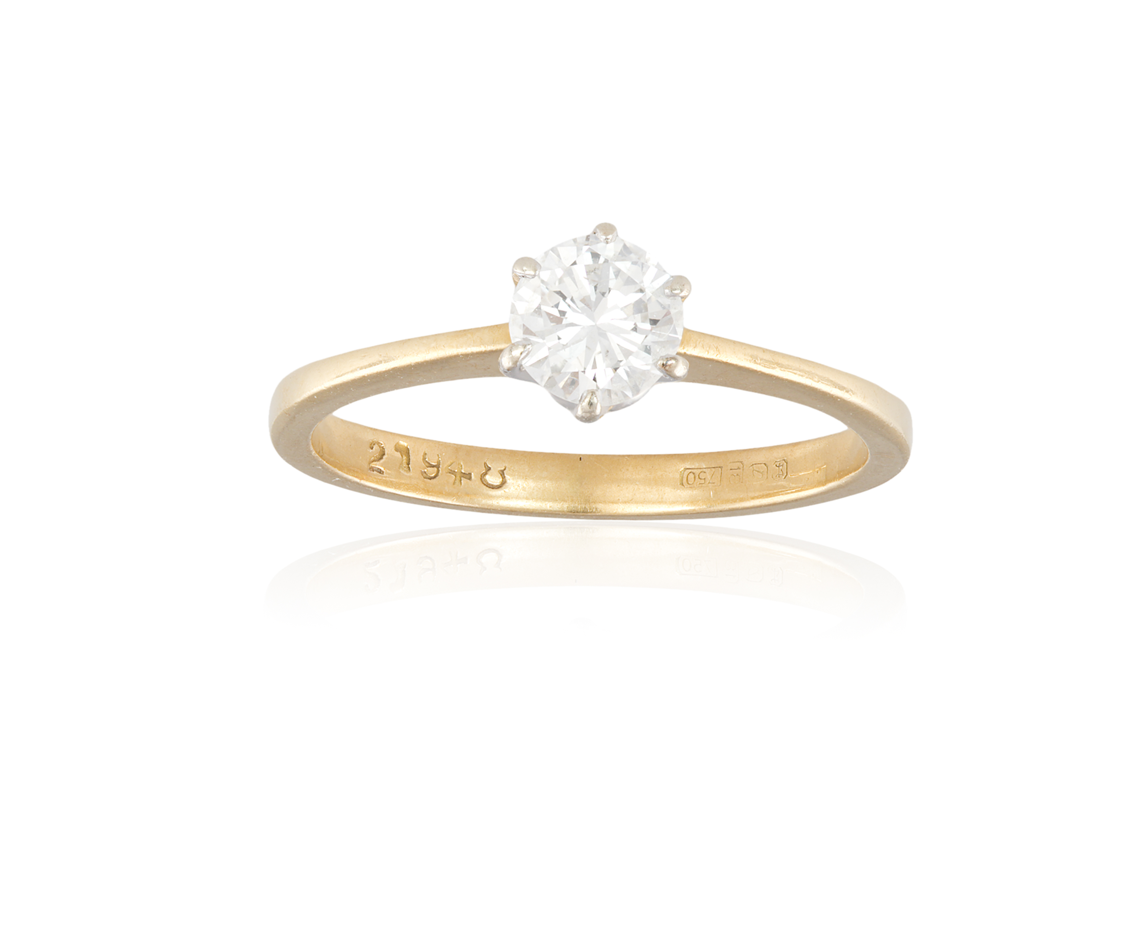 A SINGLE-STONE DIAMOND RING, the round brilliant-cut diamond within a six-claw setting to a plain