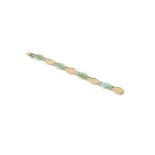 A CHINESE GOLD AND JADEITE JADE FANCY-LINK BRACELET, of alternating size, with four oval polished